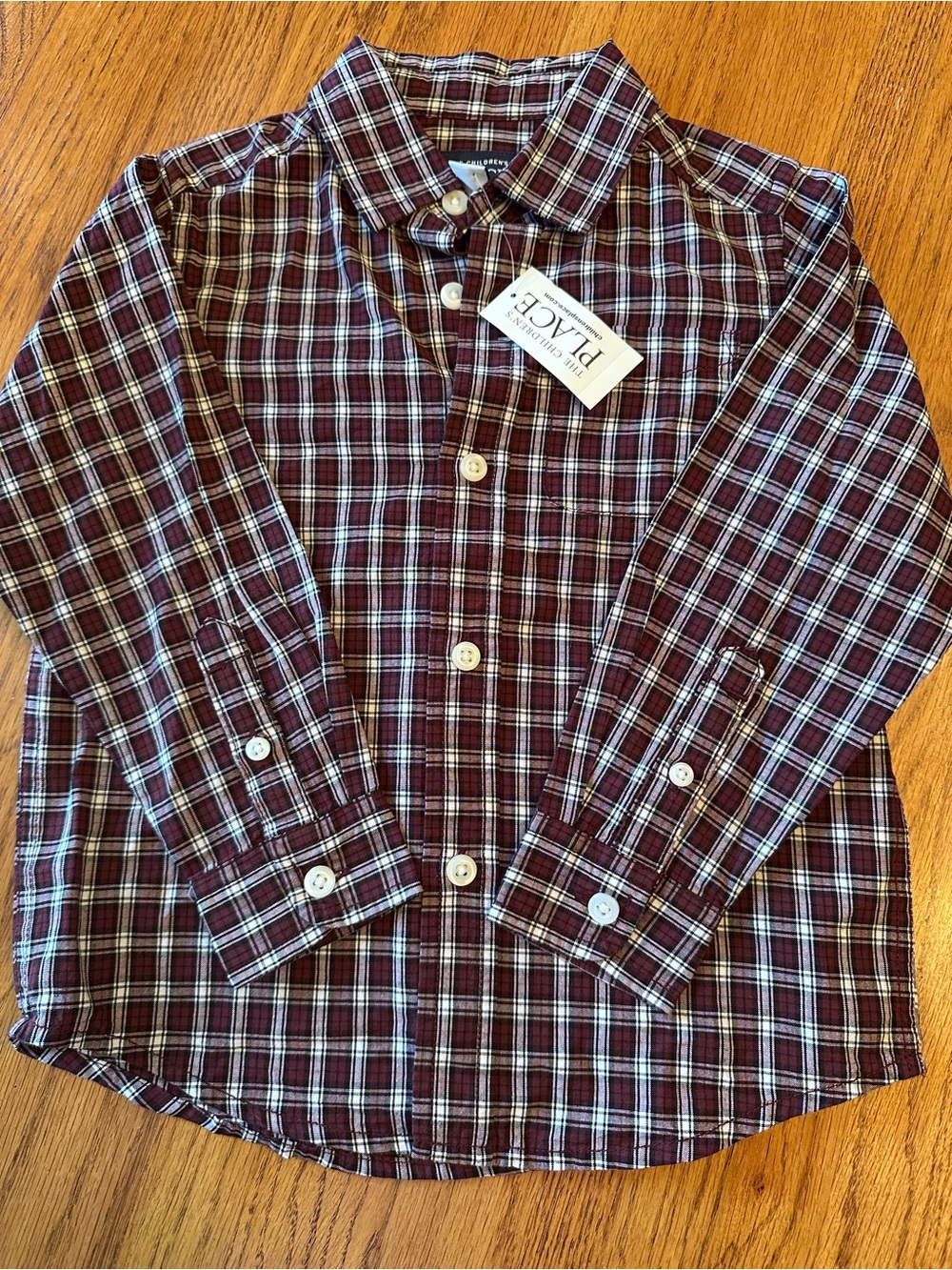 The Children's Place Boys' Burgundy Plaid Button-Down Shirt NWT